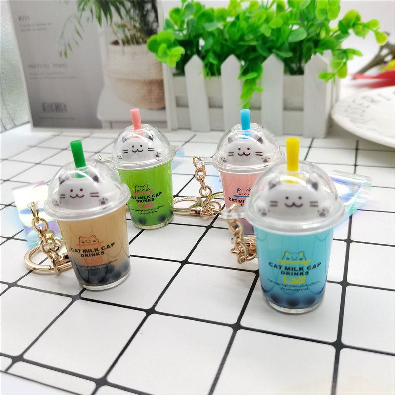 Wholesale Custom Acrylic Cute Small Boba Milk Tea Accessories Keychain