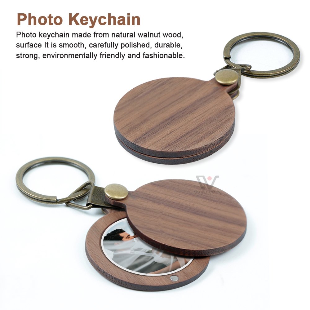 Custom Premium Walnut Round Photo Keychain Creative Personality Magnetic Key Accessories Car Key Pendant