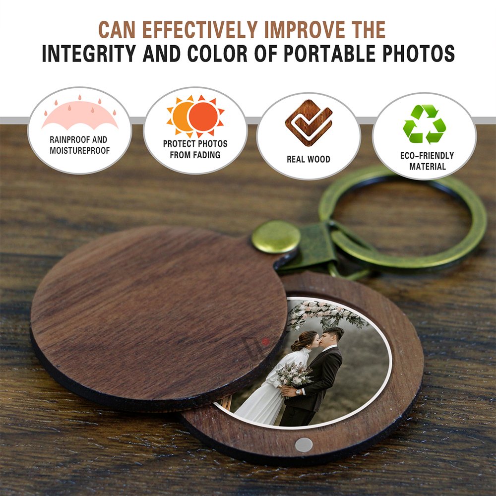 Custom Premium Walnut Round Photo Keychain Creative Personality Magnetic Key Accessories Car Key Pendant