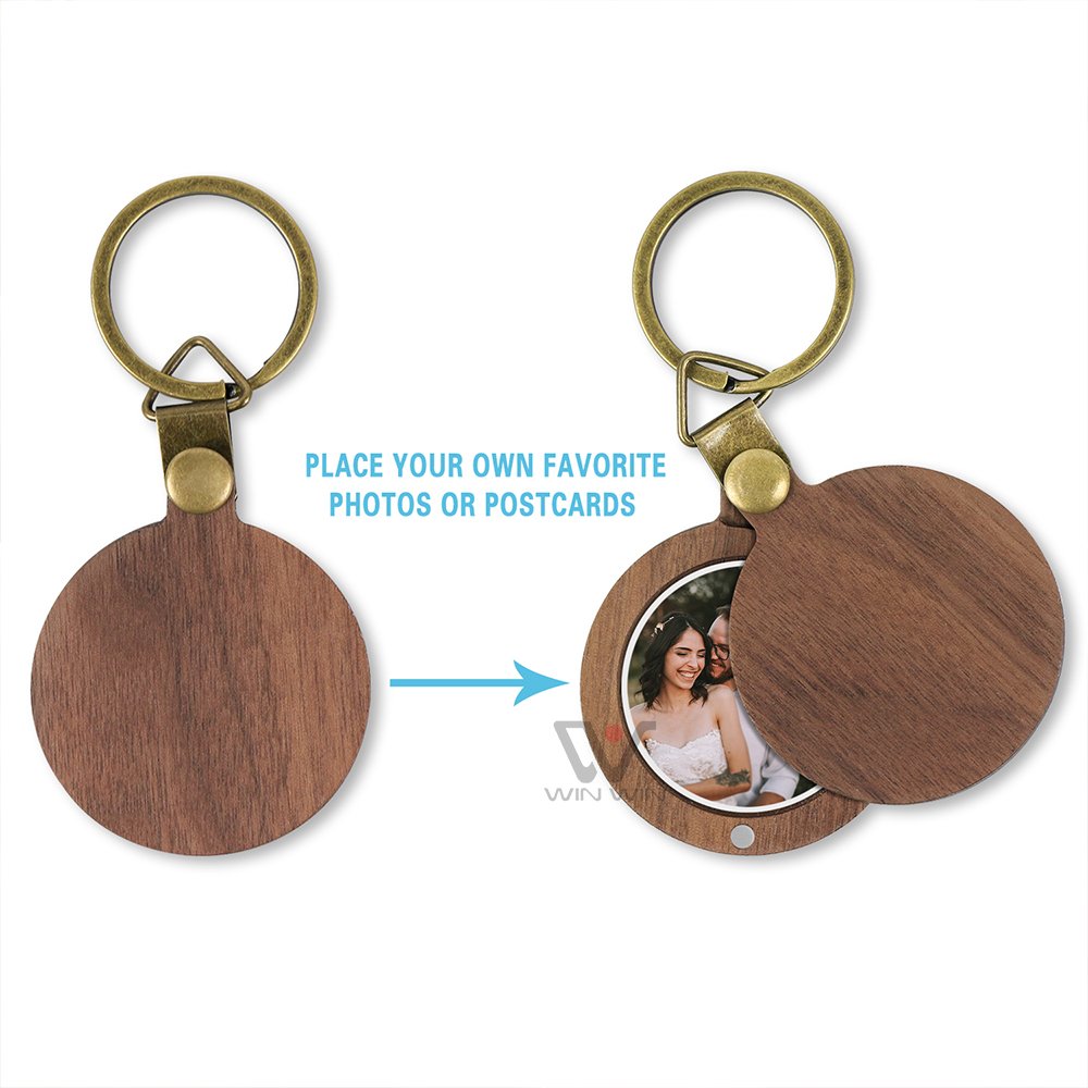 Custom Premium Walnut Round Photo Keychain Creative Personality Magnetic Key Accessories Car Key Pendant