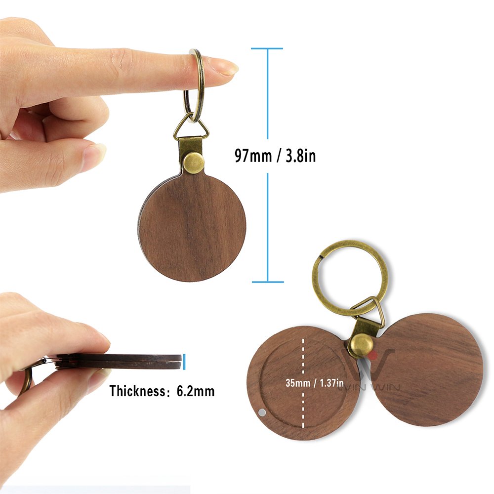 Custom Premium Walnut Round Photo Keychain Creative Personality Magnetic Key Accessories Car Key Pendant