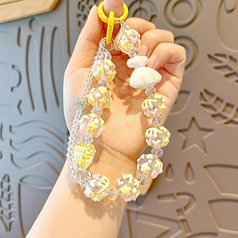 Cute Acrylic Hand-painted sweet skirt Beads Keychain Cartoon Beaded Car bag Mobile Phone case charm chains pendant accessories