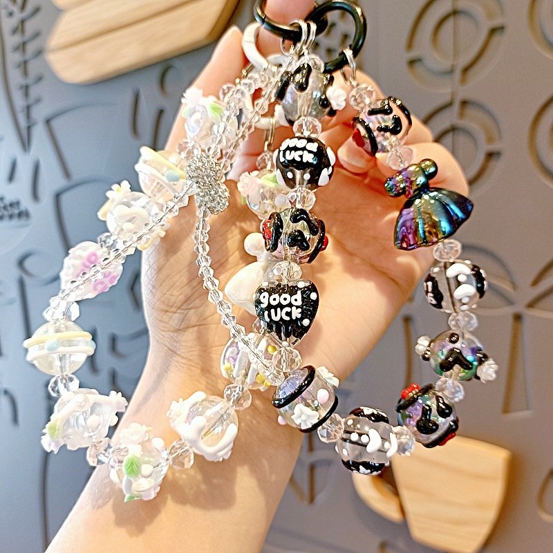 Cute Acrylic Hand-painted sweet skirt Beads Keychain Cartoon Beaded Car bag Mobile Phone case charm chains pendant accessories