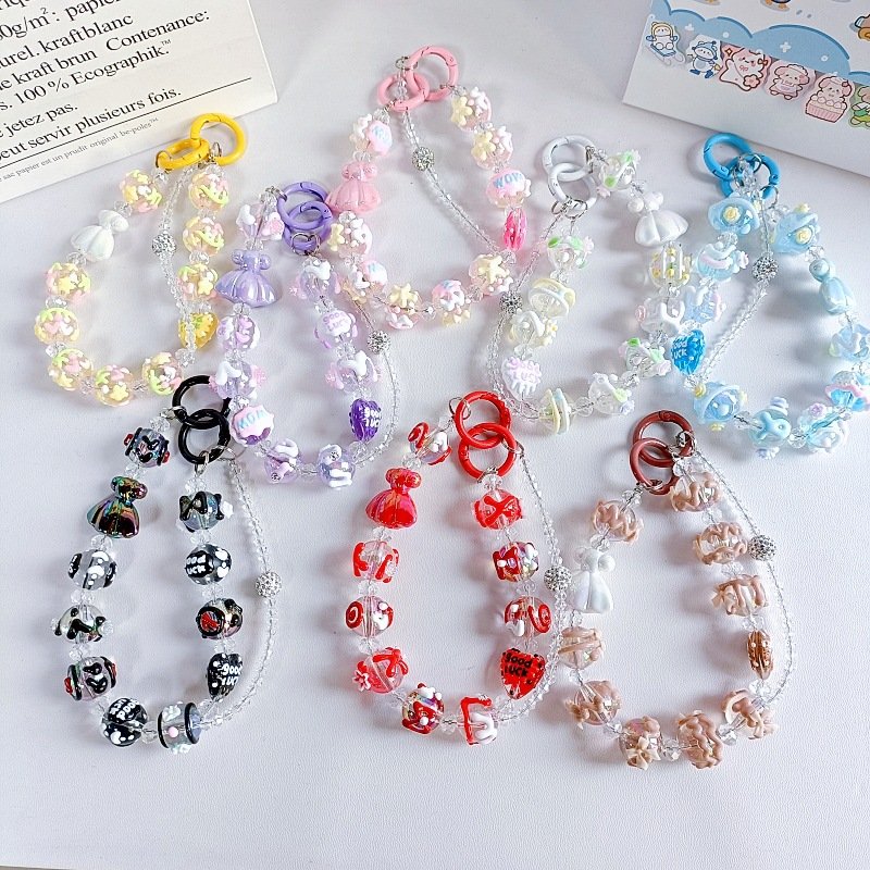 Cute Acrylic Hand-painted sweet skirt Beads Keychain Cartoon Beaded Car bag Mobile Phone case charm chains pendant accessories