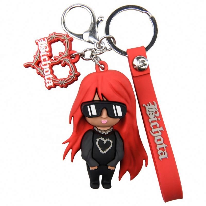 wholesale rubber Pompom 3D blm/bad bunny glowing Key Chain for Women Car Bag Accessories Karol G Key Ring