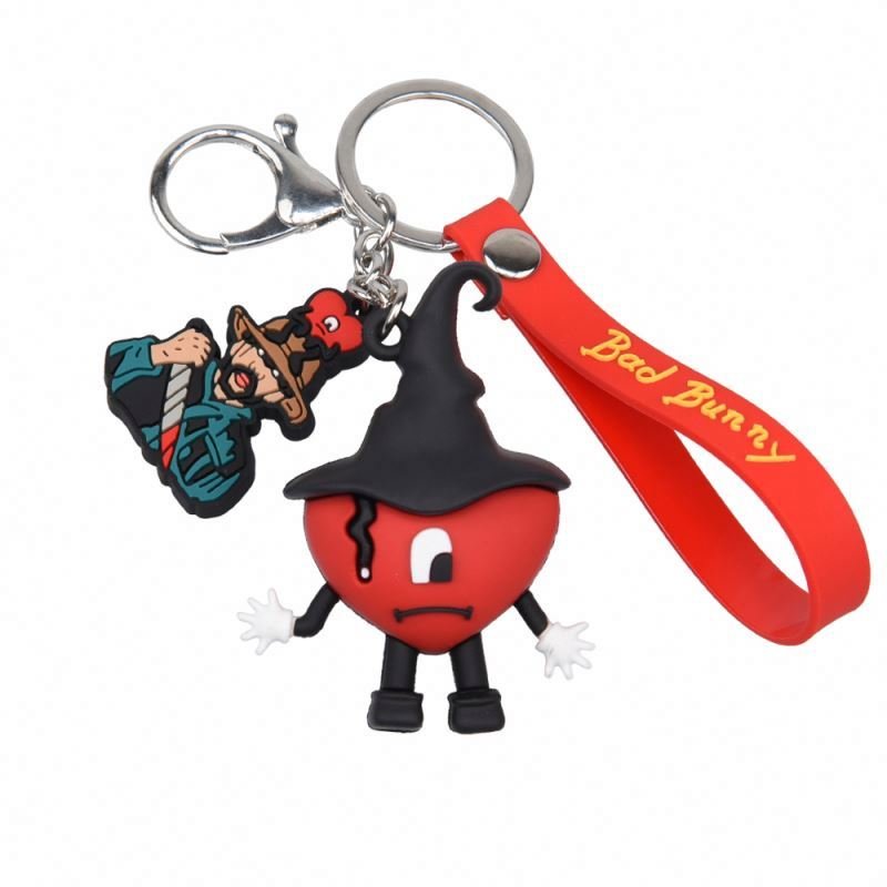wholesale rubber Pompom 3D blm/bad bunny glowing Key Chain for Women Car Bag Accessories Karol G Key Ring