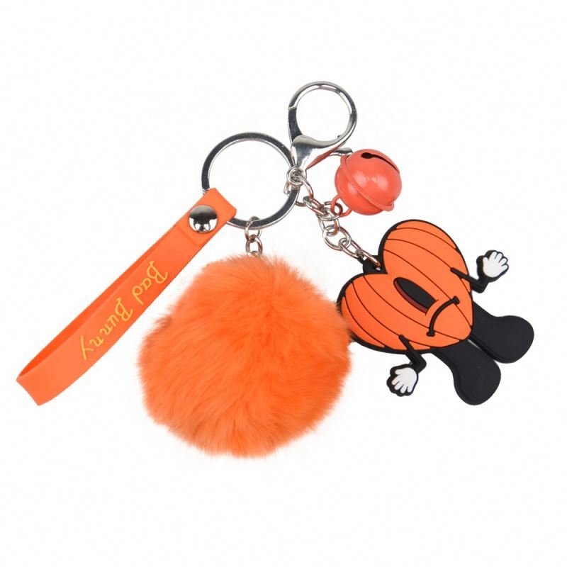 wholesale rubber Pompom 3D blm/bad bunny glowing Key Chain for Women Car Bag Accessories Karol G Key Ring