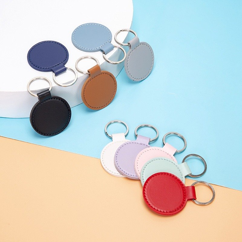 Round Pu Leather Keychain Engravable Blanks Diy Colorful Laser Engraved Accessories Gift Keyrings Car Key Chain Holder Keychains