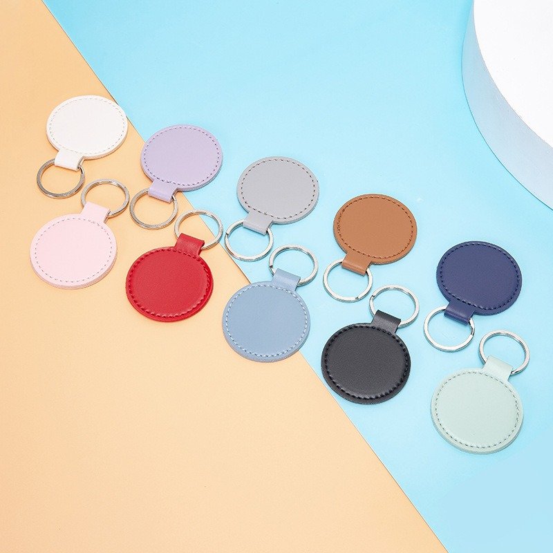 Round Pu Leather Keychain Engravable Blanks Diy Colorful Laser Engraved Accessories Gift Keyrings Car Key Chain Holder Keychains