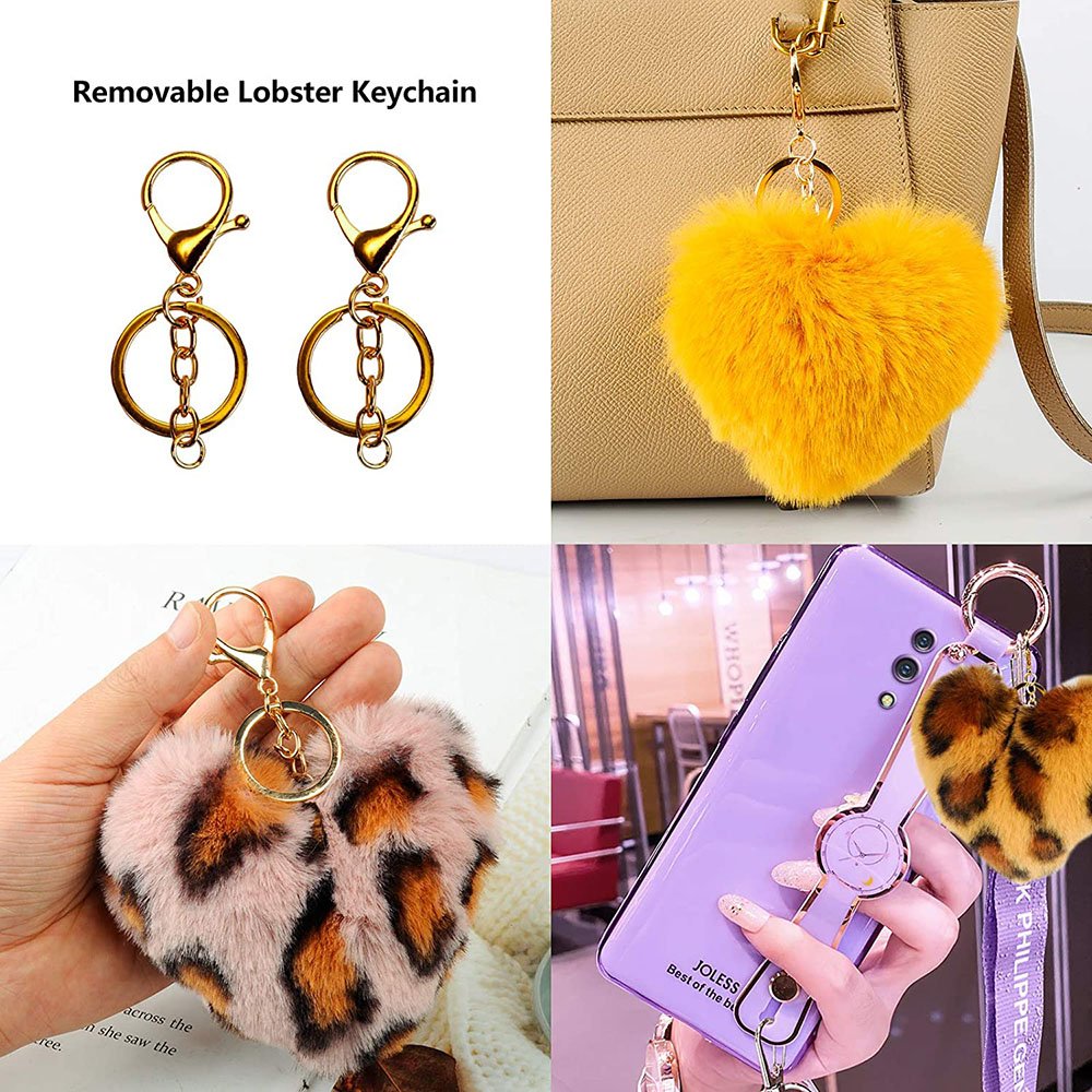 Heart Pom Pom Keychain Artificial Fur Ball Keychains Fluffy Accessories Car Bag Charm Key Chain Accessories Pompoms Keychains