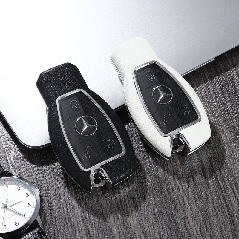 For Mercedes Benz leather Key Fob Cover 2/3 button key shell fit for Benz c200l/gla200/glc260/glk/V Class/e300 key cover