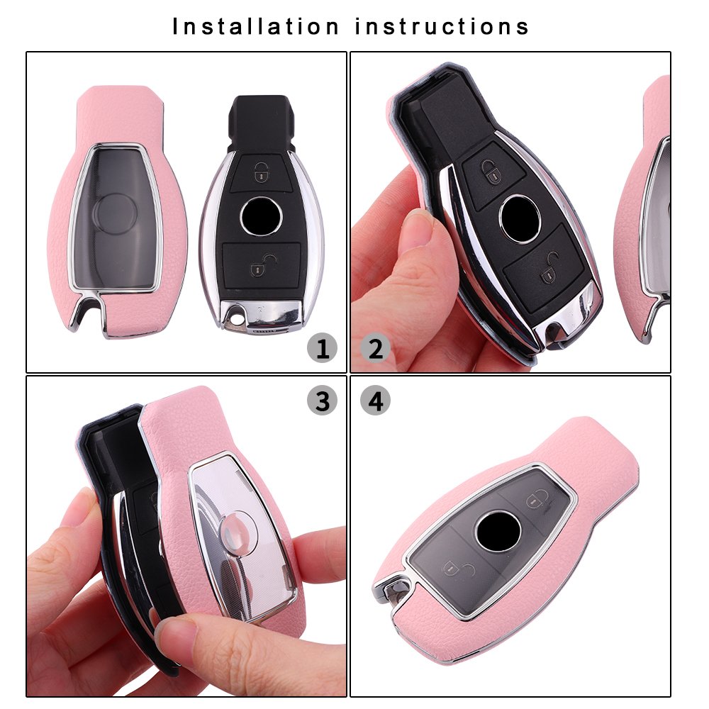 For Mercedes Benz leather Key Fob Cover 2/3 button key shell fit for Benz c200l/gla200/glc260/glk/V Class/e300 key cover