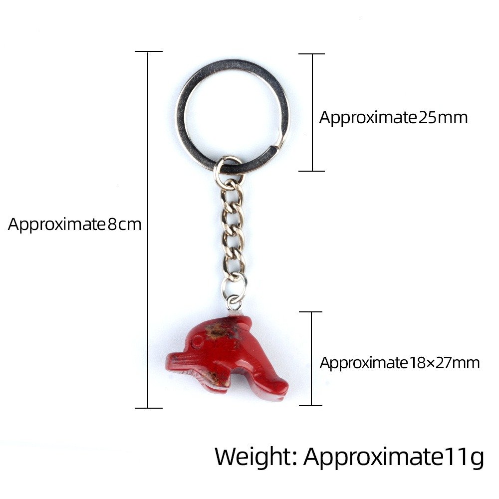 Hand Carved Dolphin Key Ring Natural Gemstone Dolphin Stainless Steel Keychain Car Bag Accessories Sea Animal Love Cute Gifts