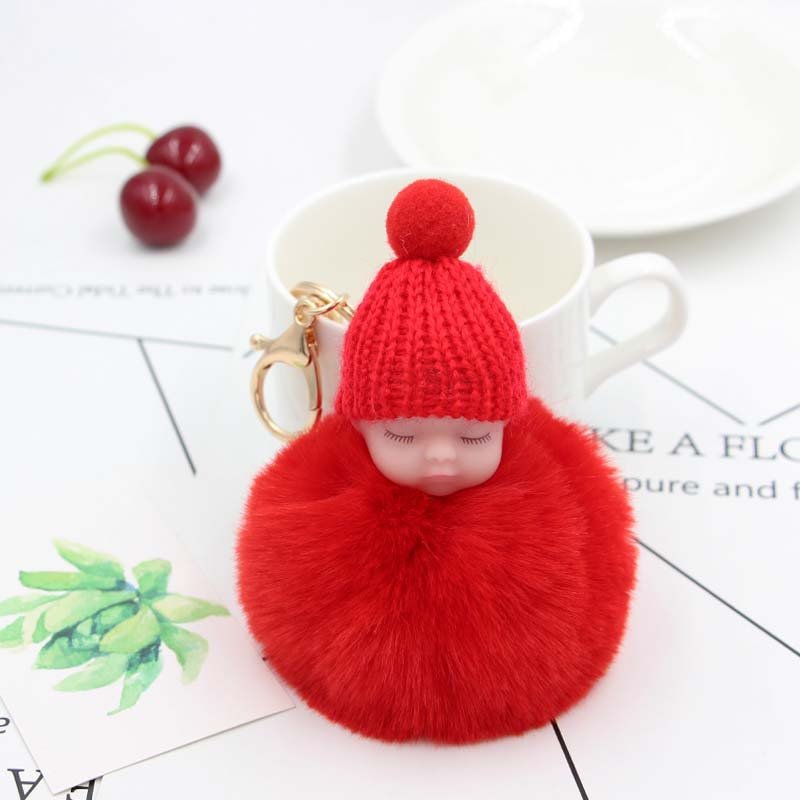 Factory 8CM Bag charm Accessories Cute Puff Key Rings Pom pom plush Key chains Gifts Coloful Puff Ball Fur Keychain with pearl
