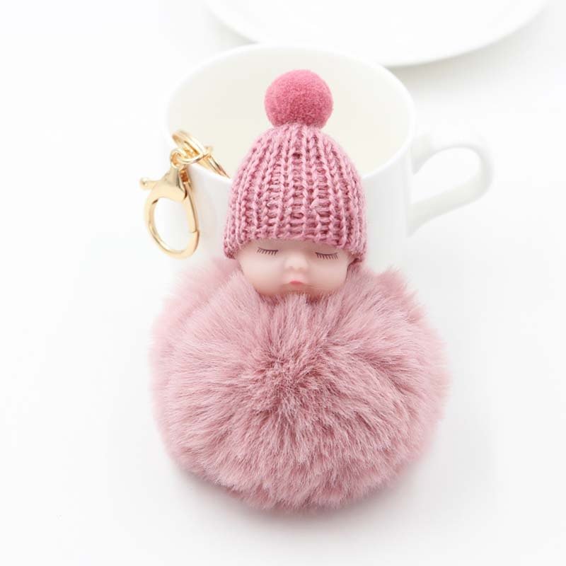 Factory 8CM Bag charm Accessories Cute Puff Key Rings Pom pom plush Key chains Gifts Coloful Puff Ball Fur Keychain with pearl