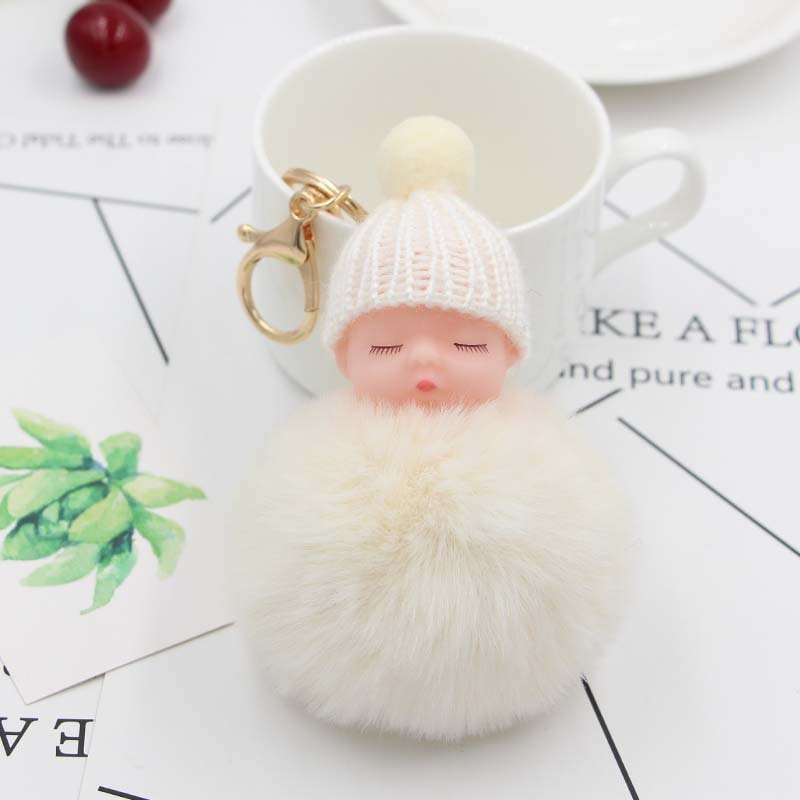 Factory 8CM Bag charm Accessories Cute Puff Key Rings Pom pom plush Key chains Gifts Coloful Puff Ball Fur Keychain with pearl