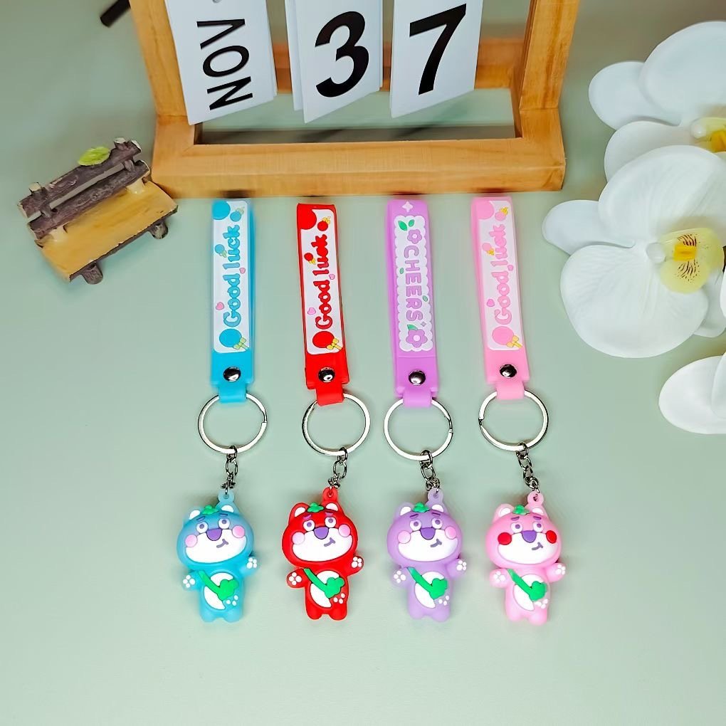 2024 Cartoon Snake Keychain 3D Rubber Cute Bear Doll Keyring Bag Backpack Charm Pendant Couple Key Chain Accessories - Mixed