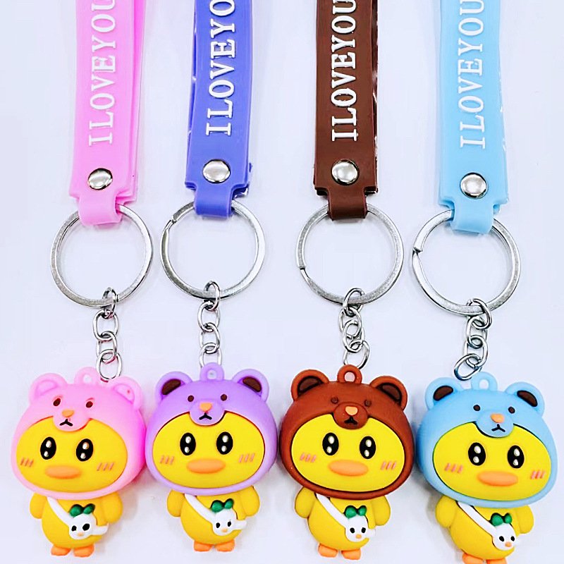 2024 Cartoon Snake Keychain 3D Rubber Cute Bear Doll Keyring Bag Backpack Charm Pendant Couple Key Chain Accessories - Mixed