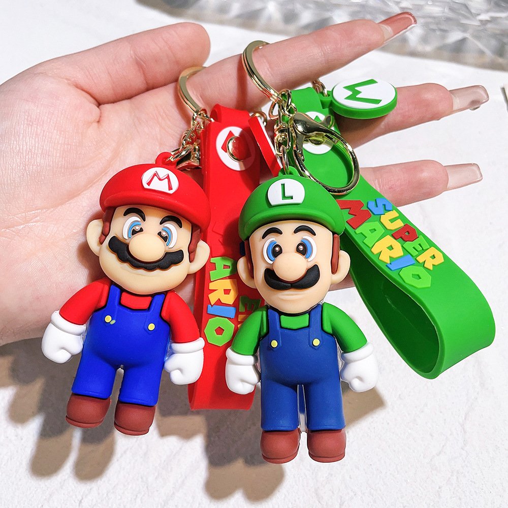 Cartoon 3D PVC Anime Super Marios Bros Keychains Mushroom Luigi Yoshi Key Chain Key Ring Promotional Gift Rubber Keychain Custom