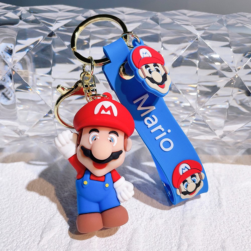 Cartoon 3D PVC Anime Super Marios Bros Keychains Mushroom Luigi Yoshi Key Chain Key Ring Promotional Gift Rubber Keychain Custom