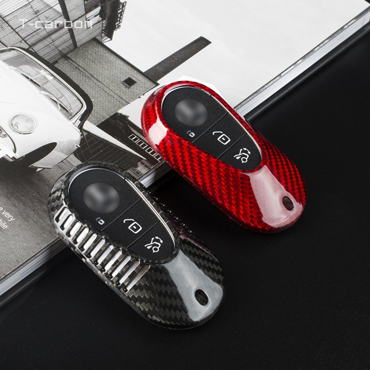 Car Key Cases For Benz S 400L Carbon Fiber Car Key Case Interior Accessories T-carbon Key Cover Fashion Styling Car Key Cover