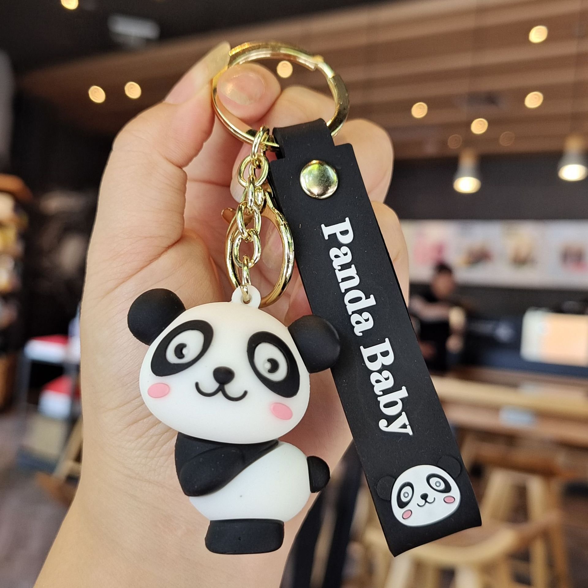 Cute panda doll soft rubber key chains Cartoon 3d pvc Panda fruit keychains Bag Pendant Car Key ring Animal Keychain panda charm