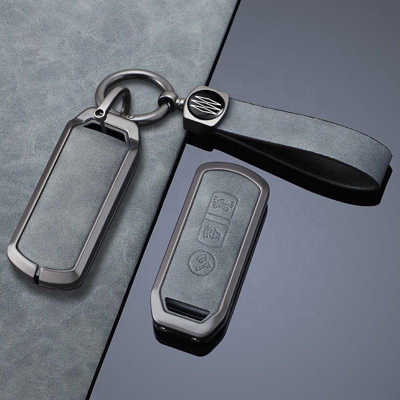Zinc Alloy+Leather Car Key Shell Case Remote Cover Wear-resisting Key Fob Holder Compatible with Motorcycle Accessories