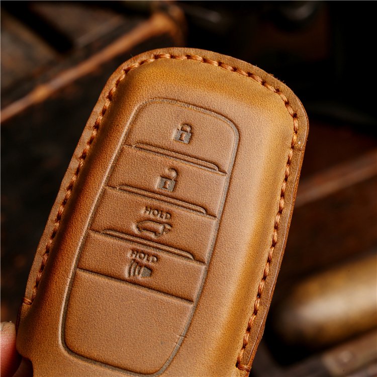 Hand Sewing Leather Car Key Case Cover for Toyota Camry RAV4 Avalon C-HR Prius Corolla Car Key Shell with Keychain