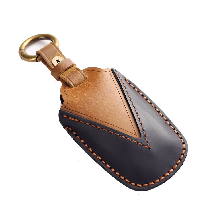 Hand Sewing Leather Car Key Case Cover for Toyota Camry RAV4 Avalon C-HR Prius Corolla Car Key Shell with Keychain
