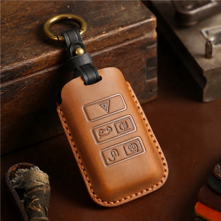 Wholesale Hand Sewing Genuine Leather Car Key Case Cover for 2020-2022 Land Rover Discovery Car Key Shell with Keychain