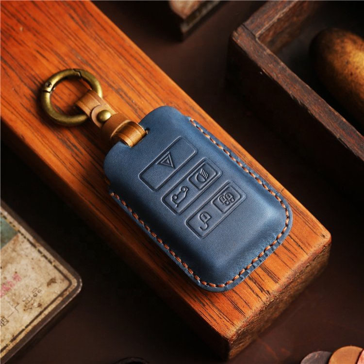 Wholesale Hand Sewing Genuine Leather Car Key Case Cover for 2020-2022 Land Rover Discovery Car Key Shell with Keychain