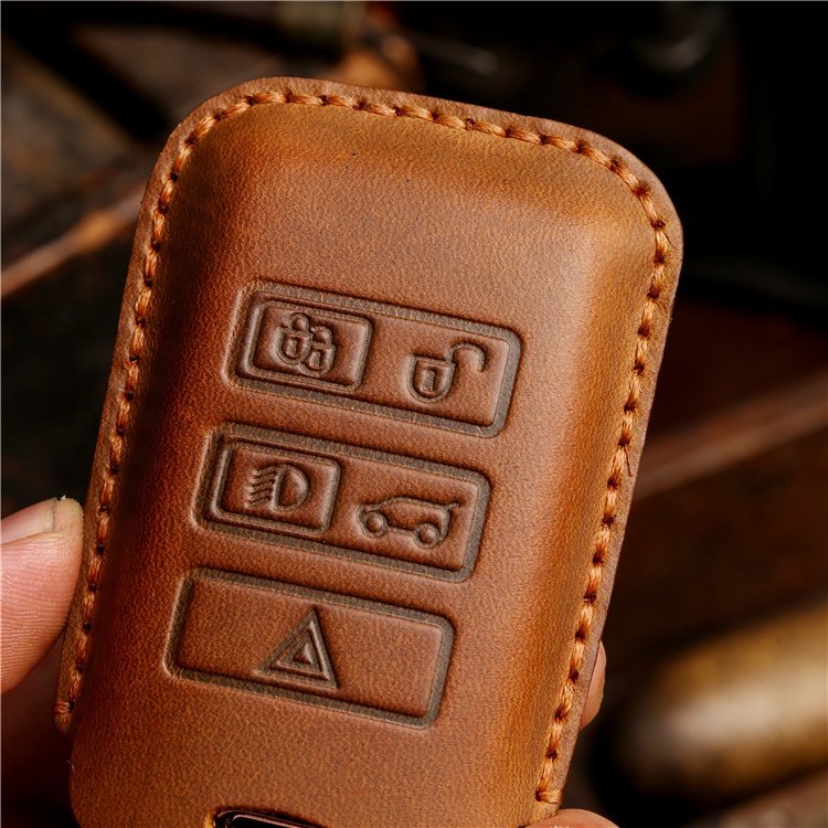 Wholesale Hand Sewing Genuine Leather Car Key Case Cover for 2020-2022 Land Rover Discovery Car Key Shell with Keychain