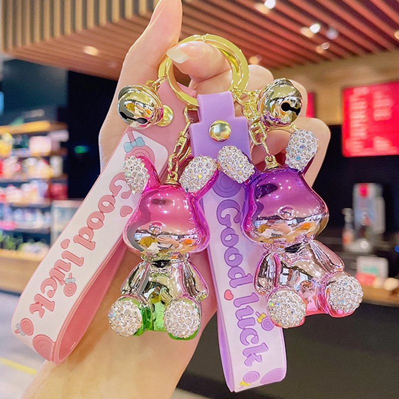 Cute Bling Crystal Rhinestone Keychain Girls Car Key Pendant Accessories Cute Women Diamond Rabbit Bling Rhinestone Keychain