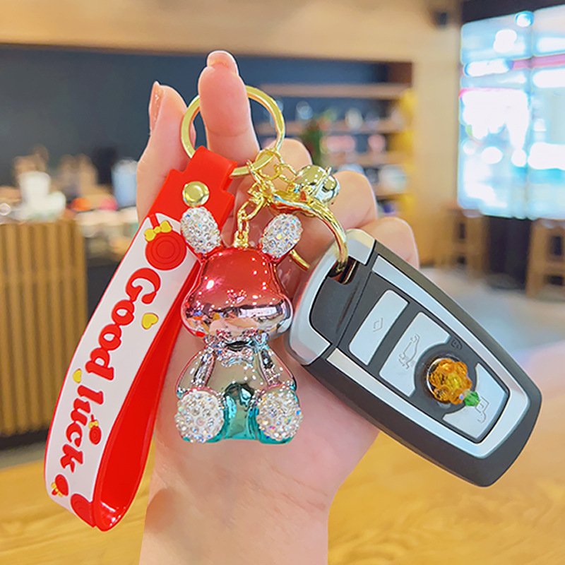 Cute Bling Crystal Rhinestone Keychain Girls Car Key Pendant Accessories Cute Women Diamond Rabbit Bling Rhinestone Keychain