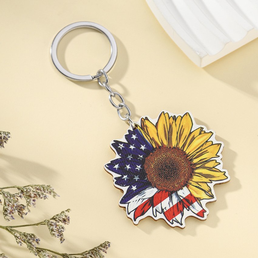 New Design American Flag Keychain Eagle Keychain Personalised Wooden Keychain Independence Day Souvenir Car Pendant Decoration