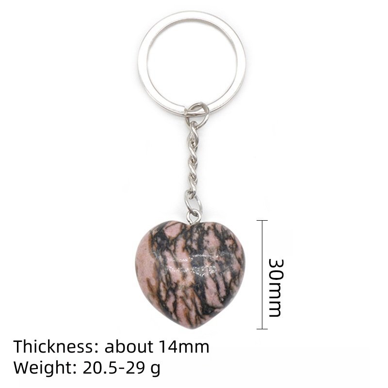 QIURAN Natural crystal agate stone 30mm love keychain Key chain Metal heart pendant DIY gift box accessories