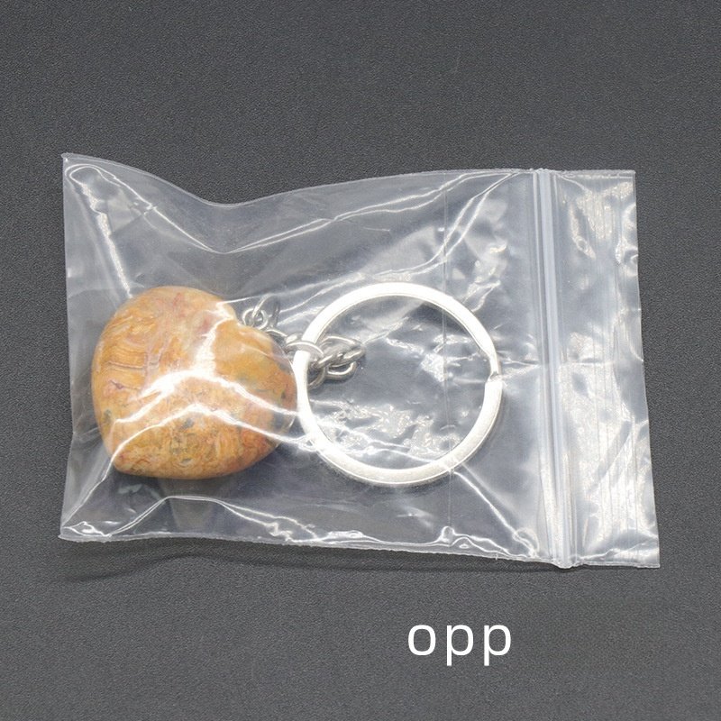 QIURAN Natural crystal agate stone 30mm love keychain Key chain Metal heart pendant DIY gift box accessories