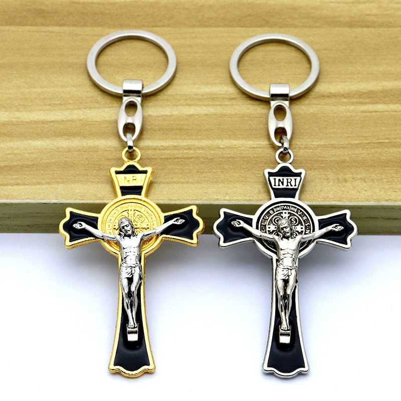Church Catholic Christian Religion Key Chain Saint Benedict Retro Cross INRI Jesus Car Keyring
