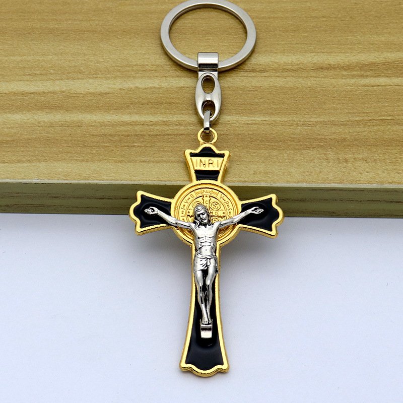 Church Catholic Christian Religion Key Chain Saint Benedict Retro Cross INRI Jesus Car Keyring