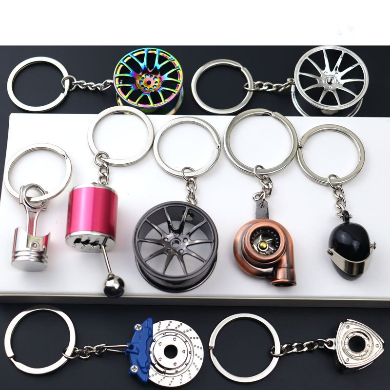 Customized car Keychain Gear Box Shift Brake Disc Turbo Car Accessories Key chain Metal Car Steering wheel Tire keychain