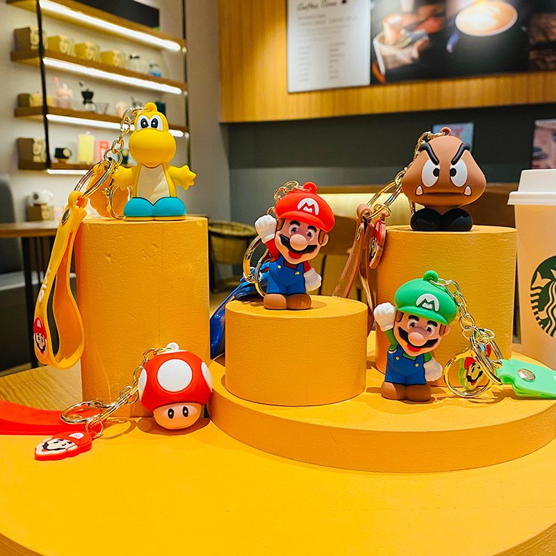 Customized Cute New 3d PVC super mario bros Backpack Car keychains