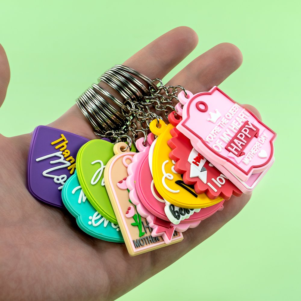 PVC keychains Mother's Day cartoon figure keyrings cute key holder fit kids children bag trinket custom wholesale