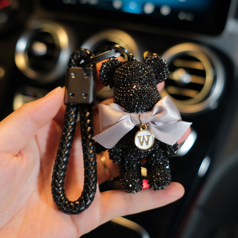 Luxury DIY Bling diamond bear keychain Leather Bling Glitter Car Key Chain Accessories rhinestone bear keychains
