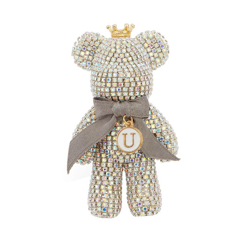 Luxury DIY Bling diamond bear keychain Leather Bling Glitter Car Key Chain Accessories rhinestone bear keychains