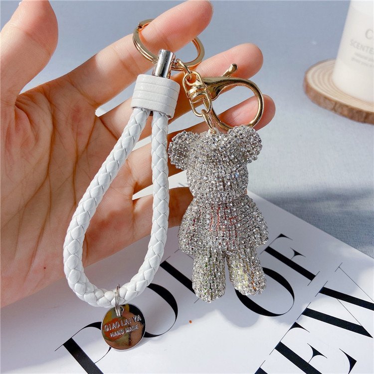 Xun Xin 3D Kawaii Cute Character Car Keyring Key chain Cartoon Car Accessories Luxury Rhinestones Diamond Plating Bear Keychain