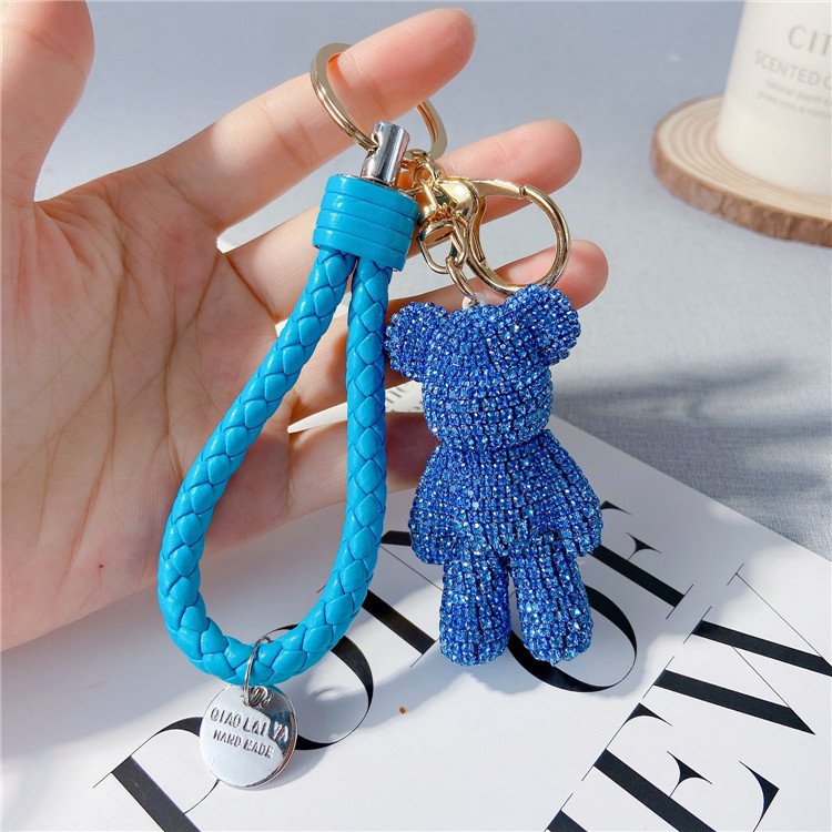 Xun Xin 3D Kawaii Cute Character Car Keyring Key chain Cartoon Car Accessories Luxury Rhinestones Diamond Plating Bear Keychain