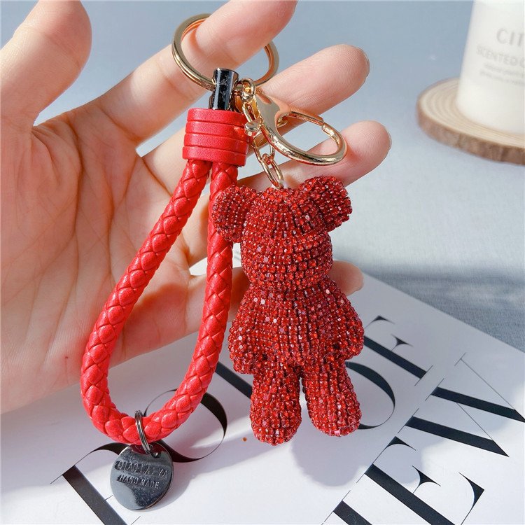 Xun Xin 3D Kawaii Cute Character Car Keyring Key chain Cartoon Car Accessories Luxury Rhinestones Diamond Plating Bear Keychain