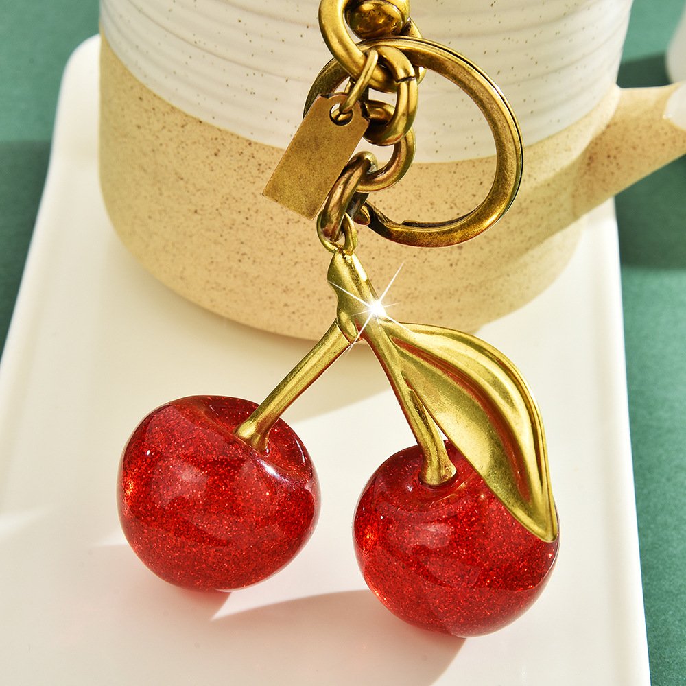 Fashion Bulk 3D Crystal Key Chain Women Girl Bag Pendant Charms Keyring decoration 3D Crystal Cherry Car Keychain Accessory