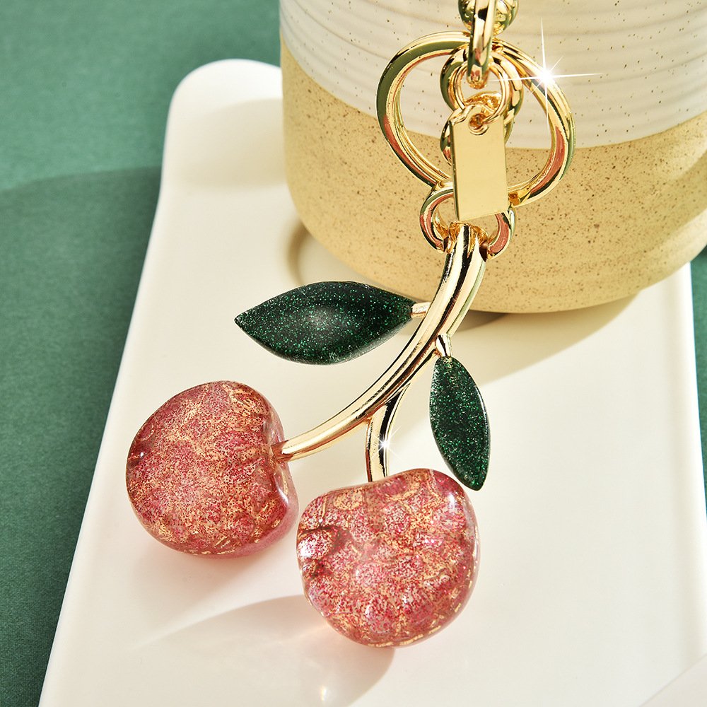Fashion Bulk 3D Crystal Key Chain Women Girl Bag Pendant Charms Keyring decoration 3D Crystal Cherry Car Keychain Accessory