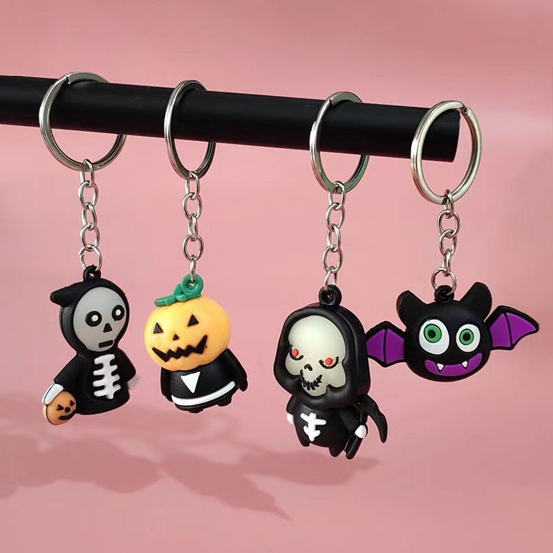 Ruigao Creative Halloween Pumpkin Lantern Death Bag Accessories Cartoon Silicone Night Light 3D Pumpkin Skeleton Keychain